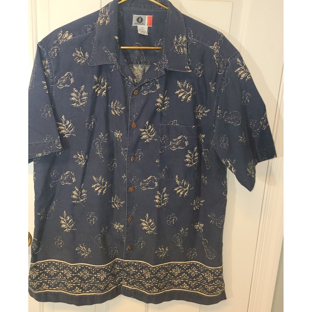 Vtg Arizona Jeans Co Shirt Men Lg Blue Floral Short Sleeve ButtonUp Resort Beach